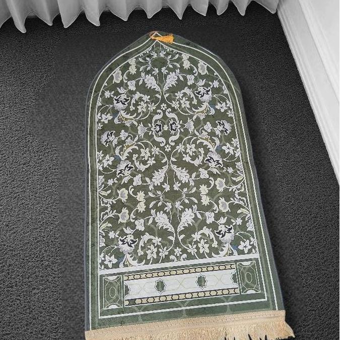 Sajadah Kubah Midi Uk 55X110Cm Haji Hitam Lembut Muslim Tebal Umroh Turki Travel Rumbai Dewasa
