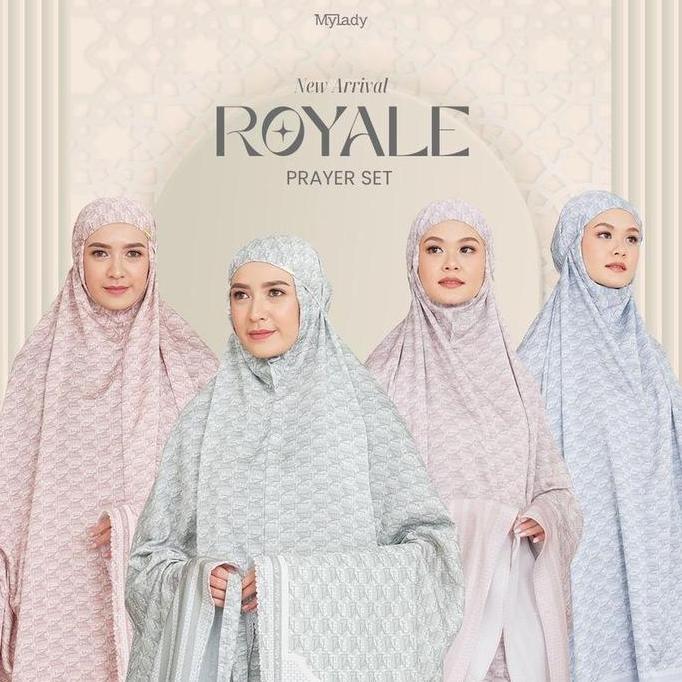 Mylady Hijab Royale Prayer Set Atasan Bawahan Cantik Gold Grey Mewah Mukena Nyaman Panjang Pink