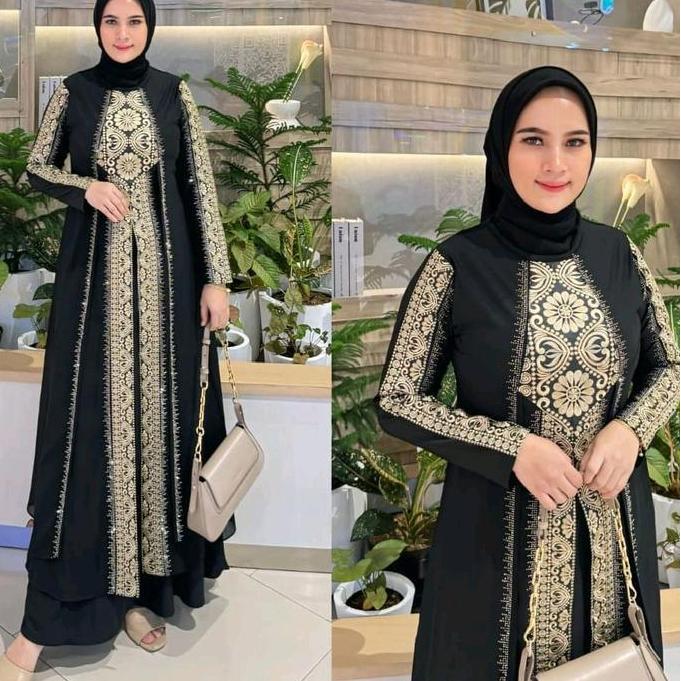 Promo Gamis Abaya Turkey Premium Model bunga matahari mute Kombinasi Ceruty Bordir Muslim Mewah Hita