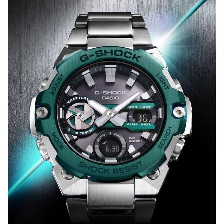Jam Tangan G-Shock GST-B400 Silver Plat Green Stainless Steel