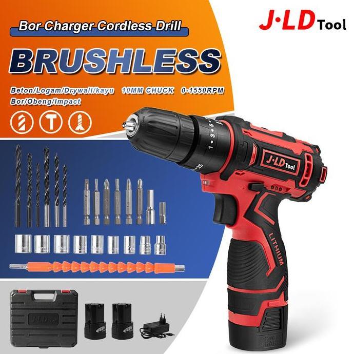 Promo JLD Bor Charger 16.8VF Full Set dengan 2 Baterai 2000mAh & Koper Mata Impact Drill Cordless Me