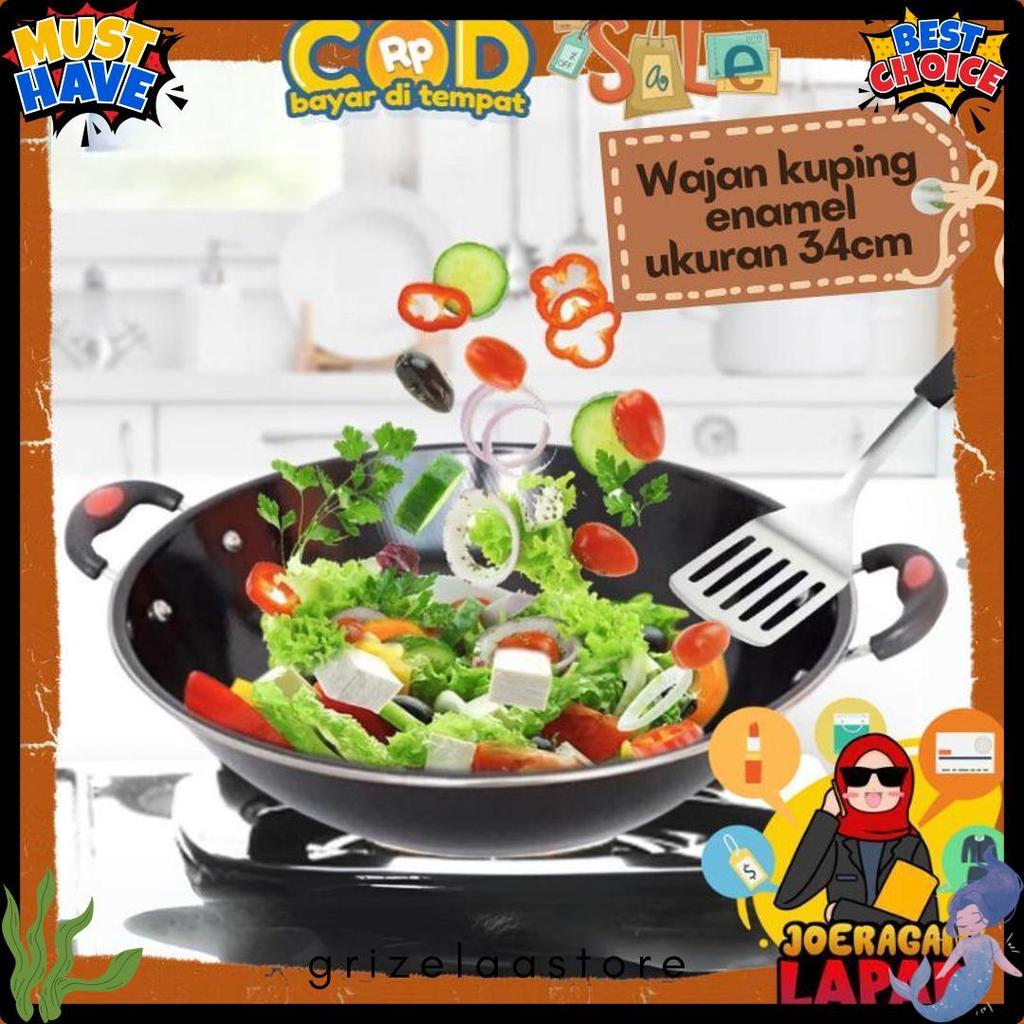 [Joeragan Lapak] Wajan Kuping Enamel Kuali Hitam Ukuran 34 Cm Diameter Qme Shinko Rsokr