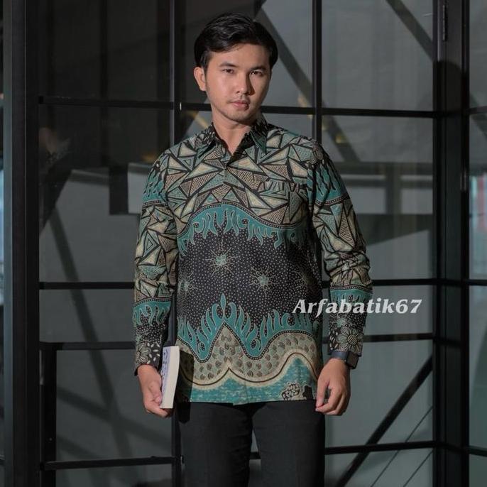 BABAYO HITAM TOSCA Atasan batik cowok tangan panjang dan pendek doby solo premium lapis full furing 