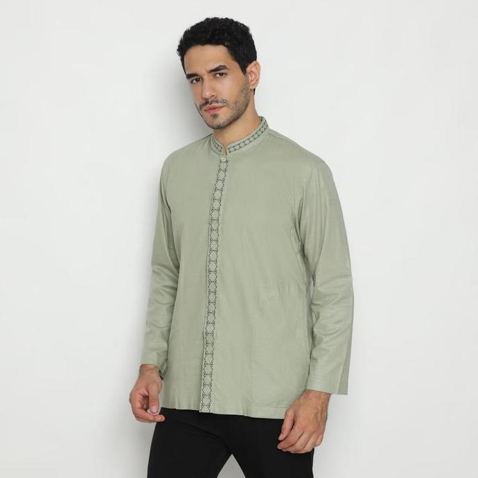 Platini Kemeja Pria Koko Shanghai Lengan Panjang Katun Sage Green 06104