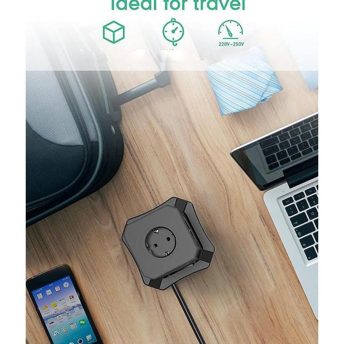 Stop Kontak Colokan Listrik 5 Lubang EU Plug 4 USB Port 3.1 A Power Socket Cube 4000W