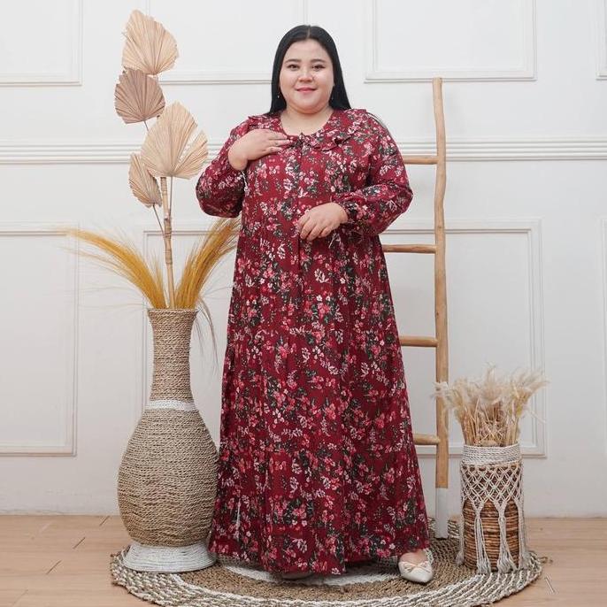 Regreg- Gamis Midi Jumbo Motif Bunga Sakdres Rempel Susun Rayon