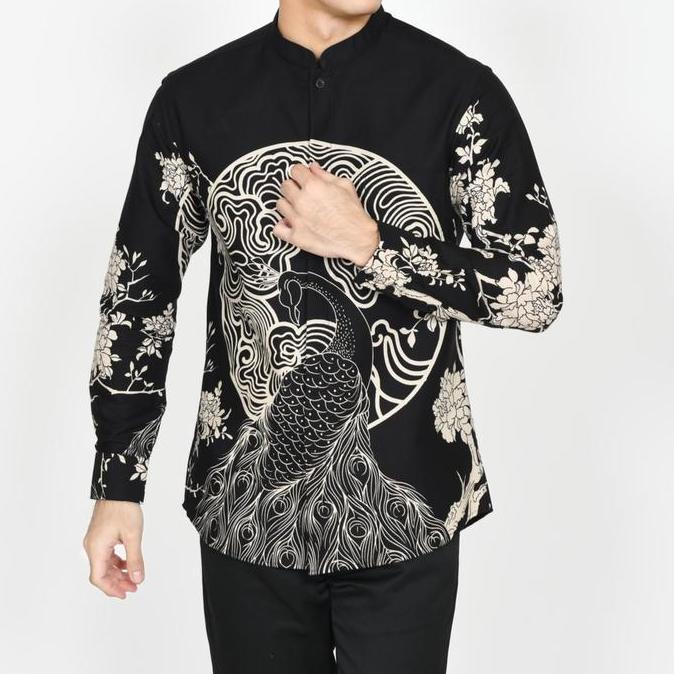 Kemeja Batik Pria Slimfit Kemeja Lengan Panjang Premium Furing Kerah Shanghai CNY IMLEK 2625 Hitam