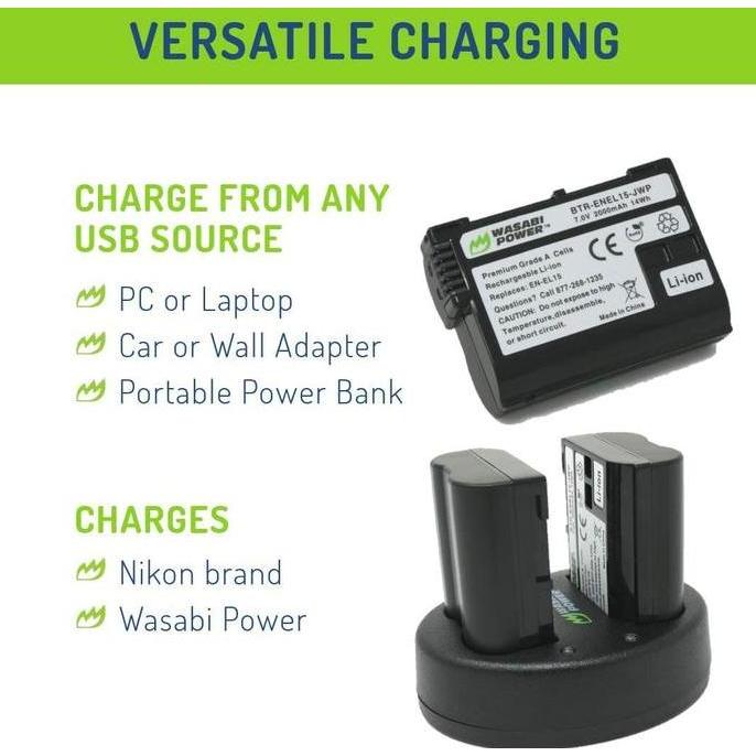 Campic- Wasabi Power Battery & Charger For Nikon En-El15 En-El15A En-El15B Enel15 Enel15A Enel15B En