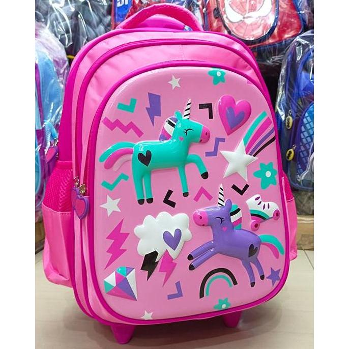 Tas SD Trolley Anak Perempuan UNICORN KUDA PONY Pirang EMBOS UNGU
