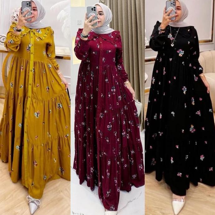Regreg- Michel Dress Rayon Viscose Premium Fit Kancing Muslim Nyaman Gamis Wanita Bunga Cantik Bunga
