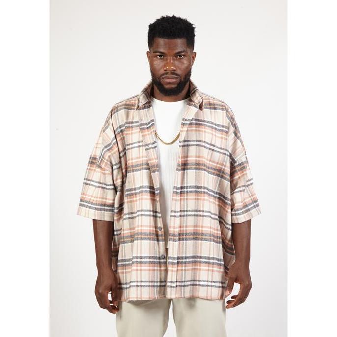 OCWA JORDY OVERSIZED FLANNEL PLAID BEE CREAM GREY Y2K SHIRT