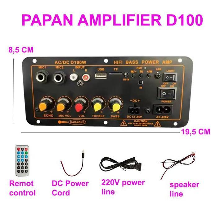D100 Papan Amplifier Bluethooth 300 Watt Audio Speaker Subwoofer Karaoke DC 12-24Volt AC 220 Volt HE
