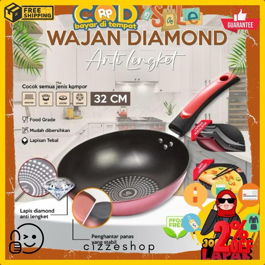[Joeragan Lapak] Wajan Gagang Diamond 32Cm Penggorengan Anti Lengket Tidak Bau Batu Panci Marble Coa
