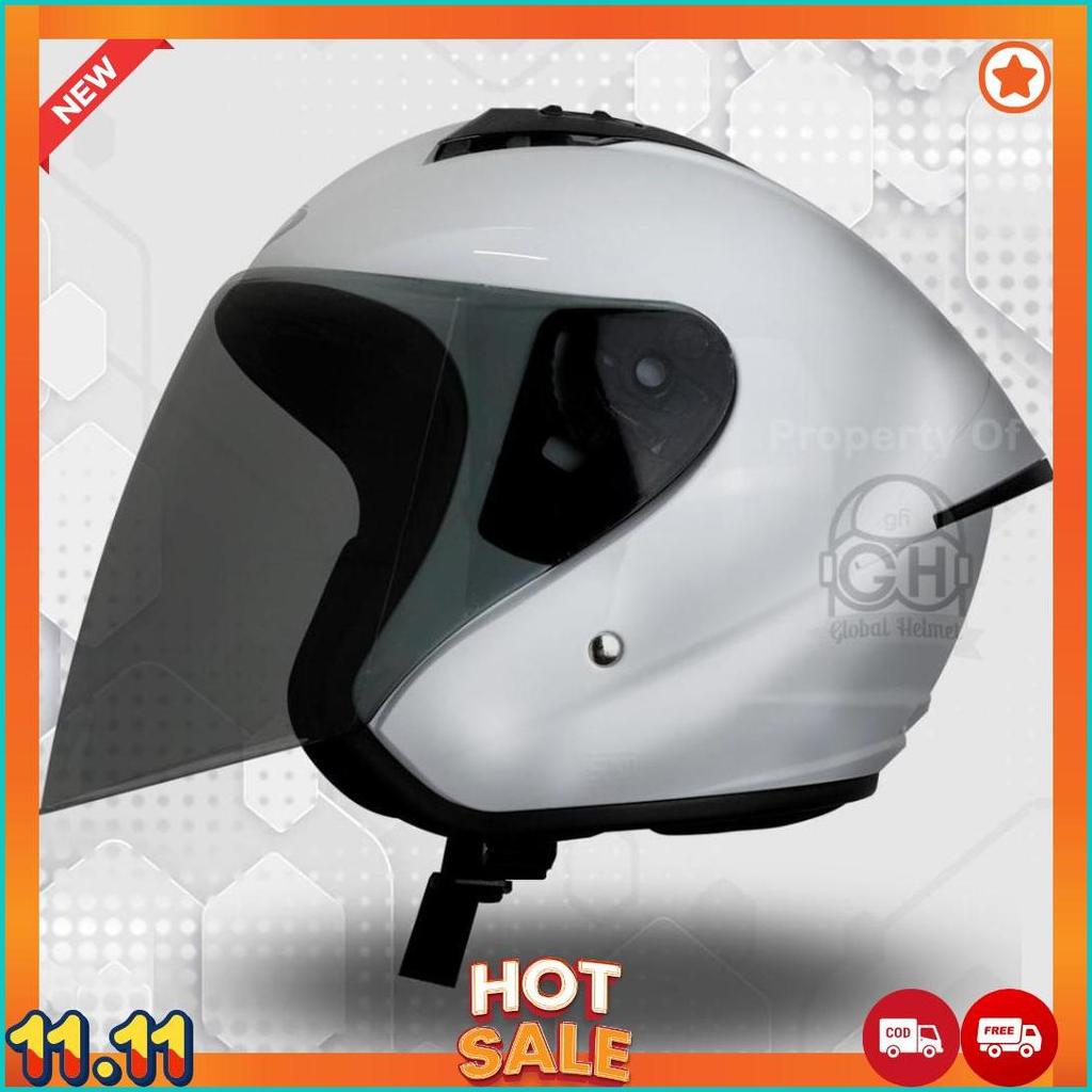 Helm Gm G1 Solid White Half Face Single Visor Sni Ori [H2]