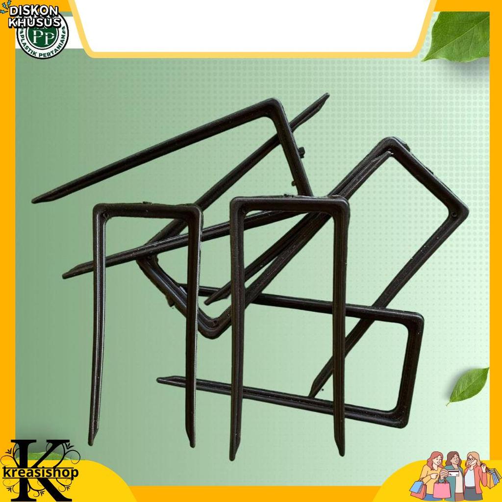 Tusuk Mulsa / Pasak Mulsa / Penjepit Plastik Hitam Perak Mulsa Pertanian Model U 1 kg Grosir