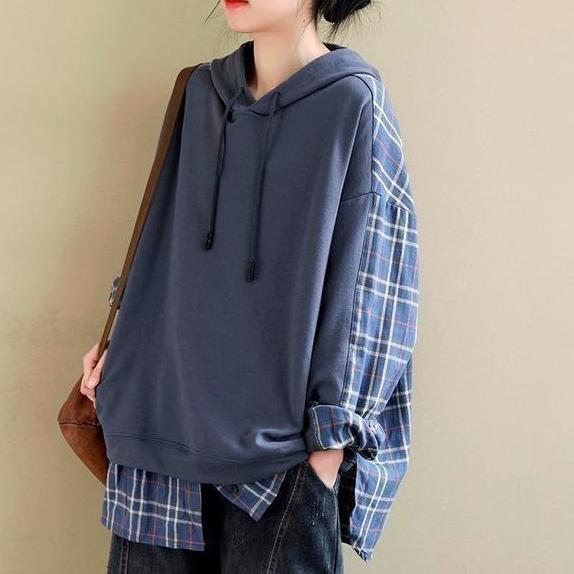 Cntikk- Blouses & Shirts Atasan Wanita Panjang Blus Dan Kemeja Paduan Bahan Sweater   Vintage Baju A