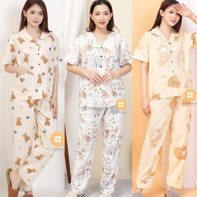 baju tidur wanita/piyama wanita katun celana panjang
