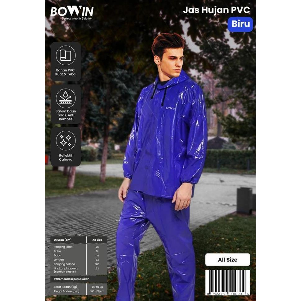 Jas Hujan Bowin/Mantel Hujan PVC Tebal Efek Daun Talas ada Reflektor