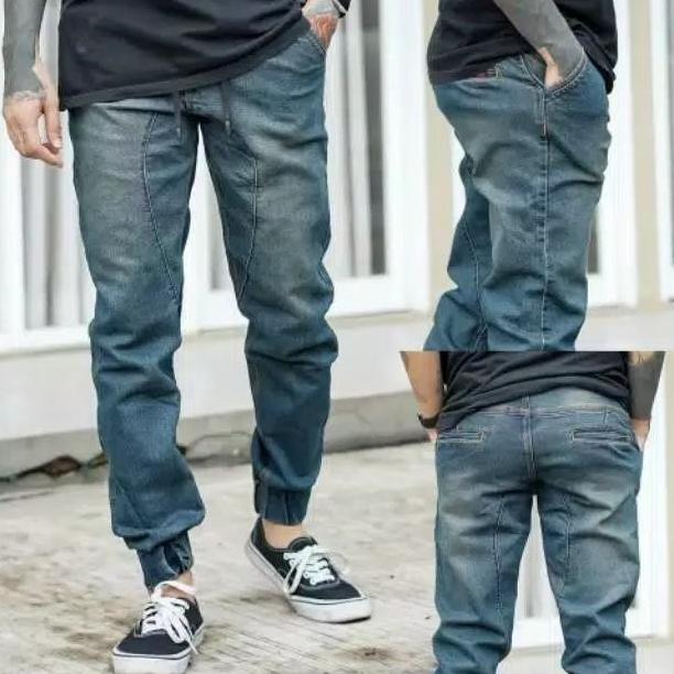 CELANA JOGGER JEANS PRIA JOGER JEANS BIKER JOGGER PANTS DENIM SCRUB Nyaman Tebal