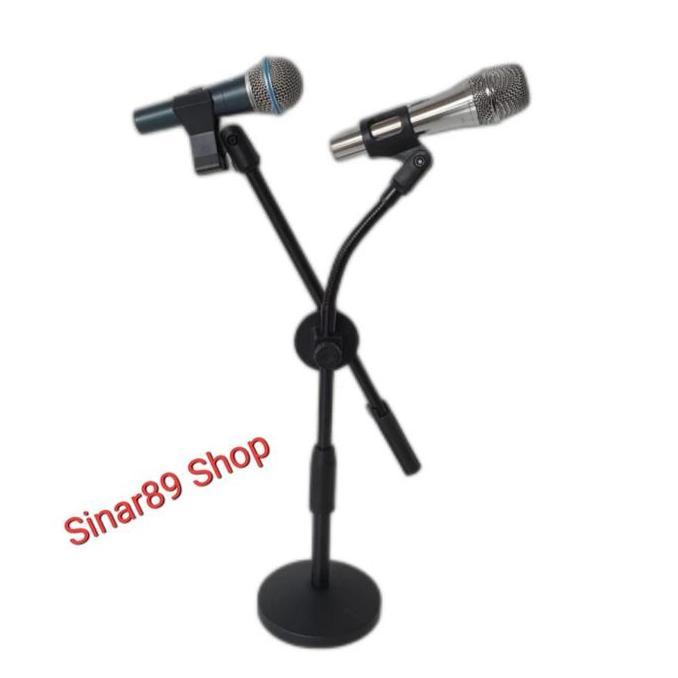 Stand Mic Meja Double Mic Full Besi
