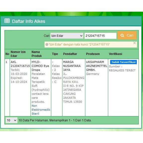 Violakanda7 - Hylo Comod Lubricating Eye Drops 1 Ml - Tetes Mata Kering