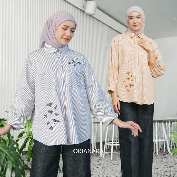 FREE ONGKIR ORIANARA KEMEJA KASUAL OVERSIZED WANITA ATASAN TUNIK WANITA SALUR PANJANG BORDIR STRIPE 