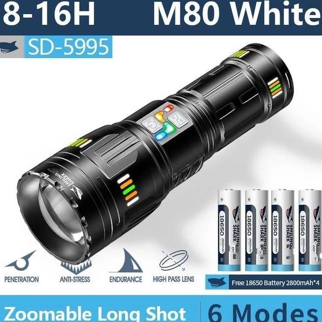 Senter Led Smiling Shark Sd5990 M77 Zoom 5 E Cahaya Terang J Jauh Tahan Lama