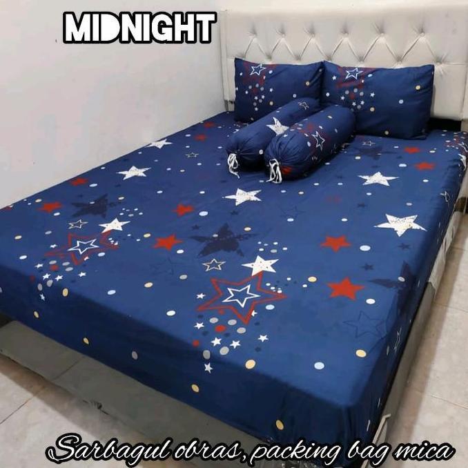Sleeprm- Sprei Bulan Bintang Ukuran Lengkap Hitam Bisa Dicuci Katun King Size Karet Guling Sarung