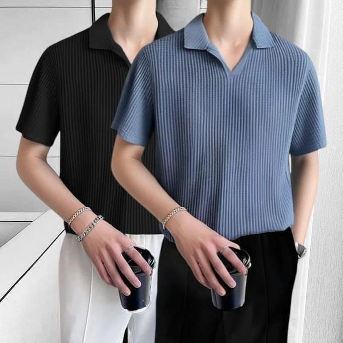 BEST SELLER PAKET PROMO 2 PCS KAOS POLO KNIT V-NECK KNITWEAR BAJU ATASAN COWOK KERAH BAJUDISTRO SANT