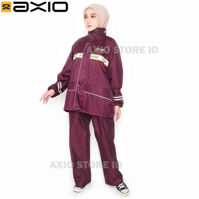 Jas Hujan Wanita Axio Merah Maroon Original Bahan Tebal Anti Bocor Waterproof