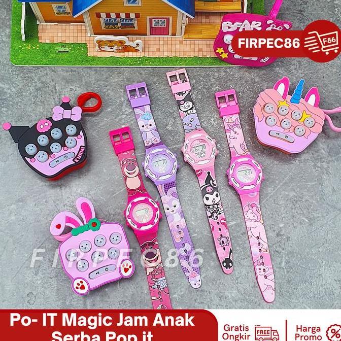TERBAIK Jam Tangan Anak-Anak Fashion Karakter SANRIO Digital tali Karet- FREE MAINAN PO P IT- Jam Ta