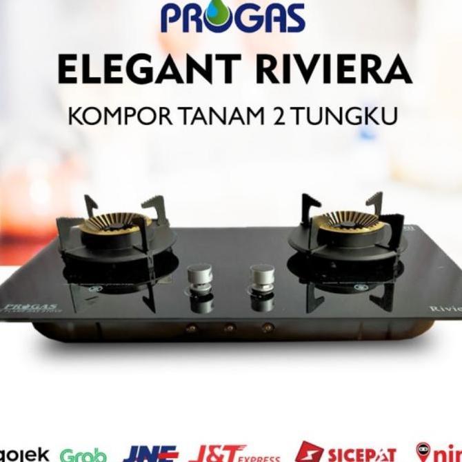 Kualitass- Kompor Tanam Kaca Progas 2 Tungku Riviera (Tungku Kaca Bisa Di Angkat)