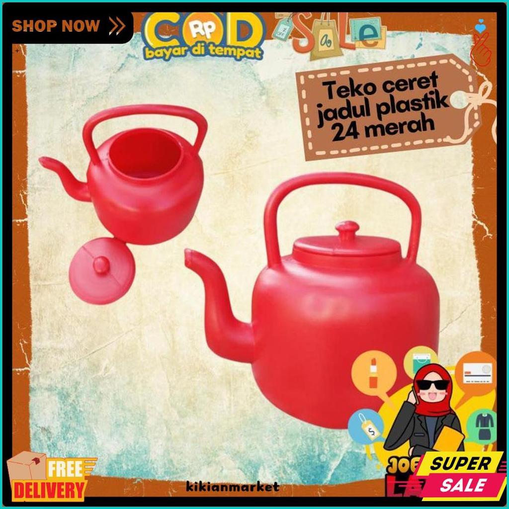 [Joeragan Lapak] Teko Ceret Plastik Kendi Merah 24 Food Grade Tempat Air Minum Tutup Rsokr