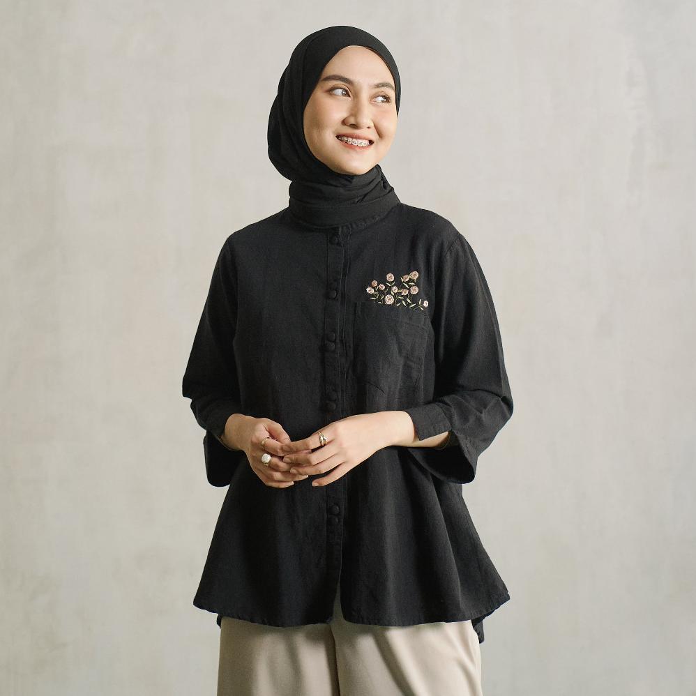 Premium Giyomi Id - Camille Blouse / Kemeja Wanita / Kemeja Bahan Linen / Kemeja Atasan Wanita