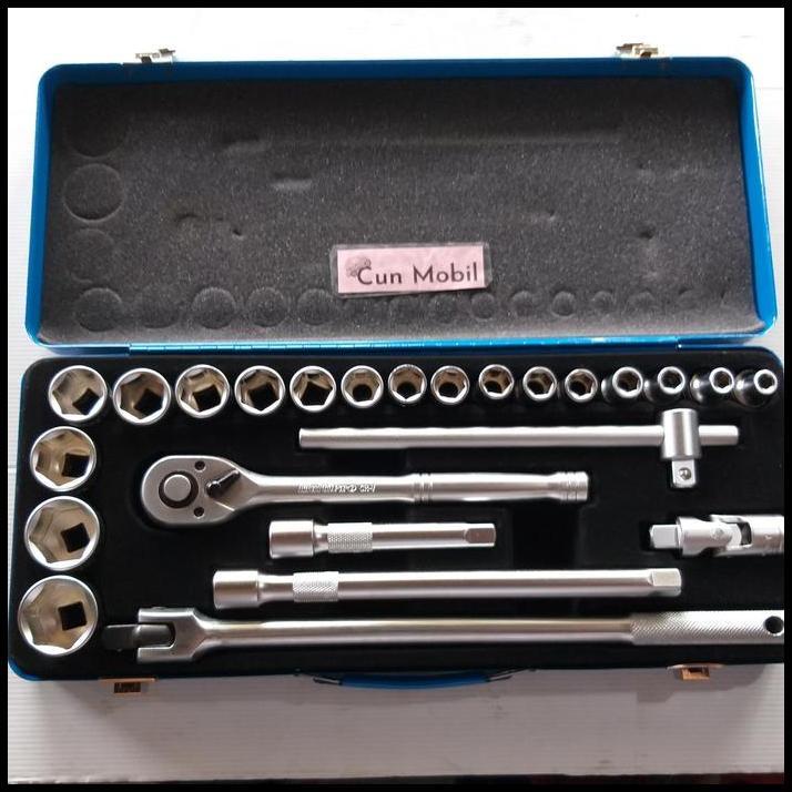HOT DEAL KUNCI SOK SET 1/2" 6PT ISI 24PC MERK MULTI PRO BOX KALENG GOOD QUALIT