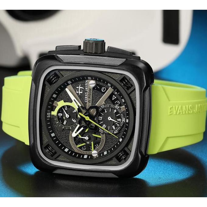 Evans Jayden Jam Tangan Pria 9555 Rubber Silicon Kaca Sapphire Chronograph Water Resistant 5ATM