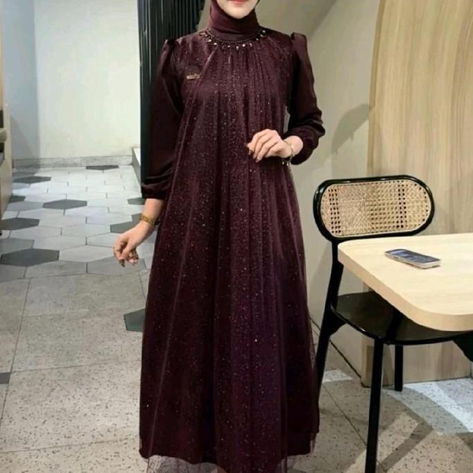 GAMIS KONDANGAN WANITA REMAJA MUSLIM SELENA DRESS SATIN MIX TILE PAYET BAJU PESTA LEBARAN