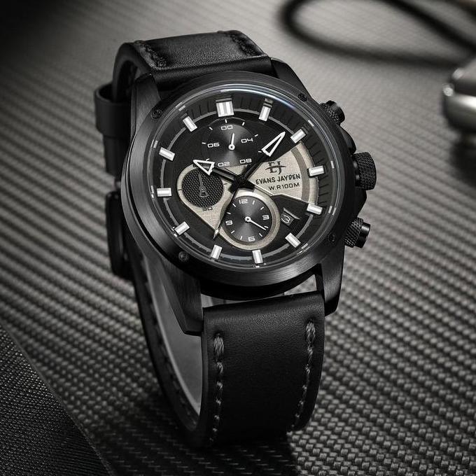 Evans Jayden Jam Tangan Pria 9589 Kulit Kaca Sapphire Chronograph Water Resistant 10 ATM Stainless W