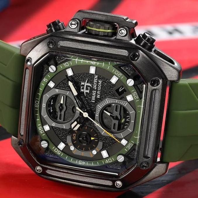 Evans Jayden Jam Tangan Pria 9558 Rubber Silicon Kaca Sapphire Chronograph Water Resistant 10 ATM
