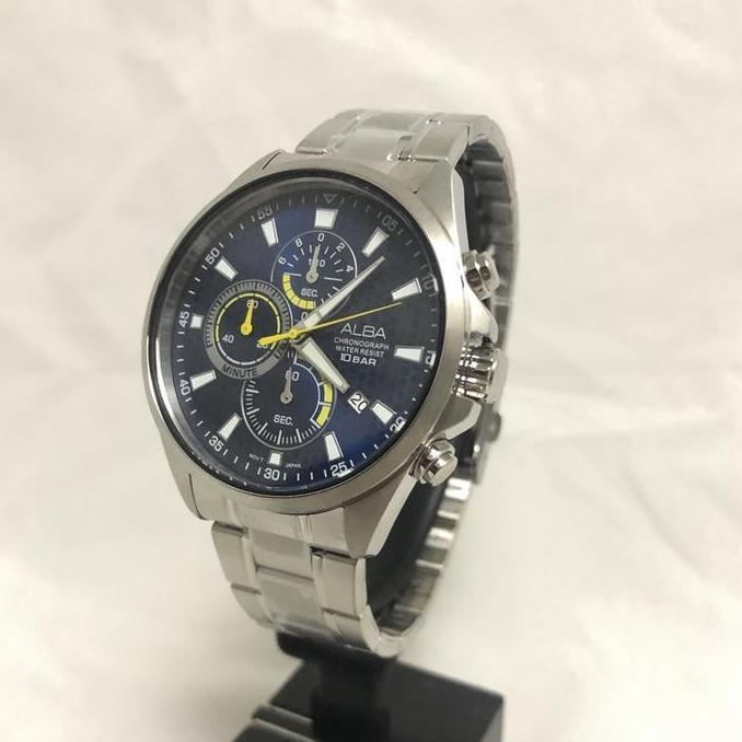 Alba Active Jam Tangan Pria Chronograph AM3873 / AM3873X1 Quartz Blue Yellow Dial Stainless Steel St