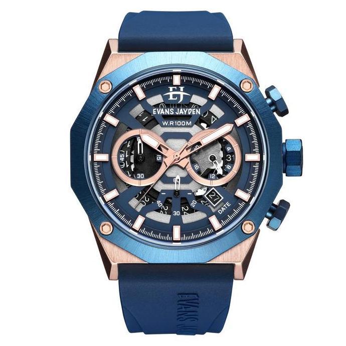 jam tangan Evans Jayden Jam Tangan Pria 9583 Rubber Kaca Sapphire Chronograph Water Resistant 10ATM 