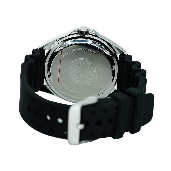 Jam Tangan Pria Alba Preste AH9025X1 Black Dial Black Rubber Strap Watches