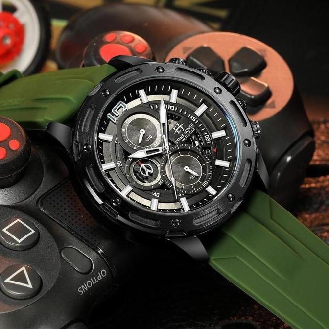 Evans Jayden Jam Tangan Pria 9494 Rubber Kaca Sapphire Chronograph Water Resistant 5ATM