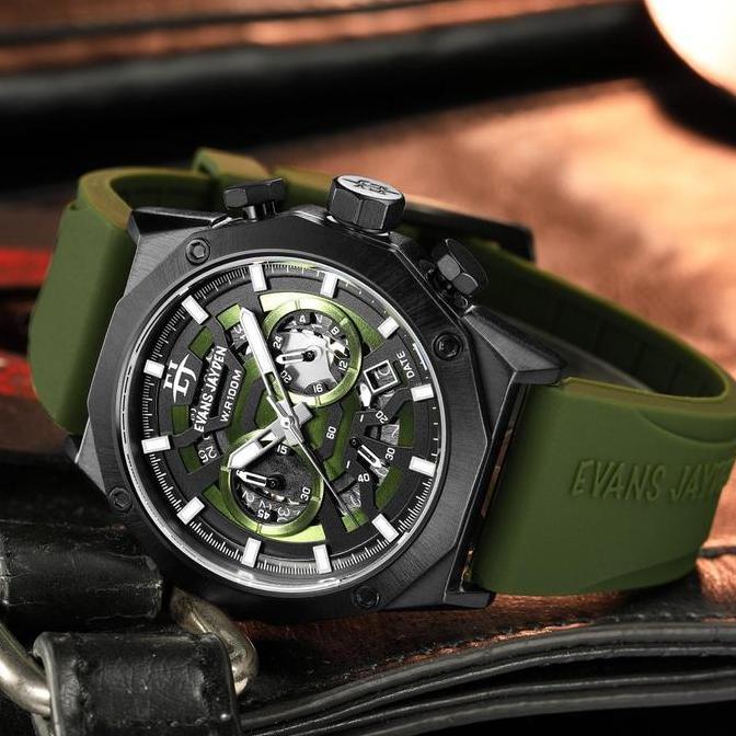 Evans Jayden Jam Tangan Pria 9583 Rubber Kaca Sapphire Chronograph Water Resistant 10ATM Watches