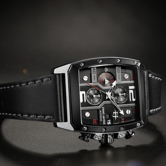 Jam Tangan Pria Evans Jayden 9618 Kulit Kaca Sapphire Chronograph Water Resistant 5 ATM