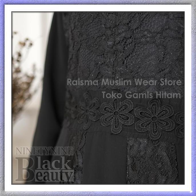 Murah Gamis Hitam Pecah 8 Kombinasi Brokat Ninetynine Black Beauty
