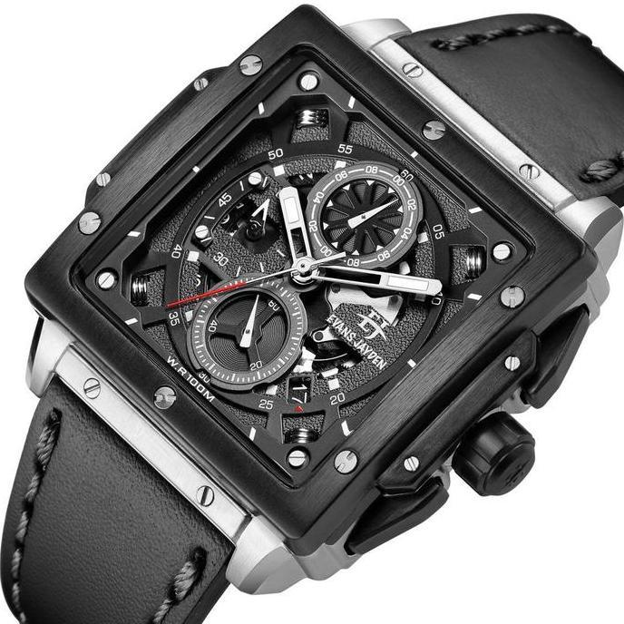 Jam Tangan Pria Evans Jayden 9582 Kulit Kaca Sapphire Chronograph Water Resistant 10 ATM Stainless W