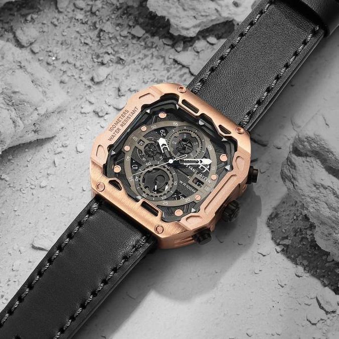 Evans Jayden Jam Tangan Pria 9596 Kulit Kaca Sapphire Chronograph Water Resistant 10 ATM