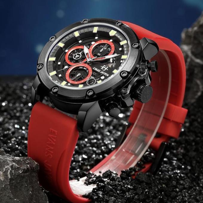 Evans Jayden Jam Tangan Pria 9570 Rubber Silicon Chronograph Kaca Sapphire Water Resistant 10 ATM