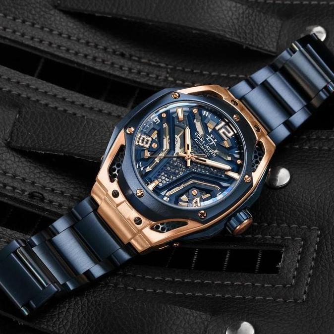 Evans Jayden Jam Tangan Pria 9621 Rantai Automatic Movement Stainless Steel Kaca Sapphire Chronograp